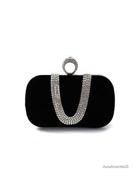 Velvet Evening Clutch Sparkly Rhinestone Handbag Bridal Wedding Purse